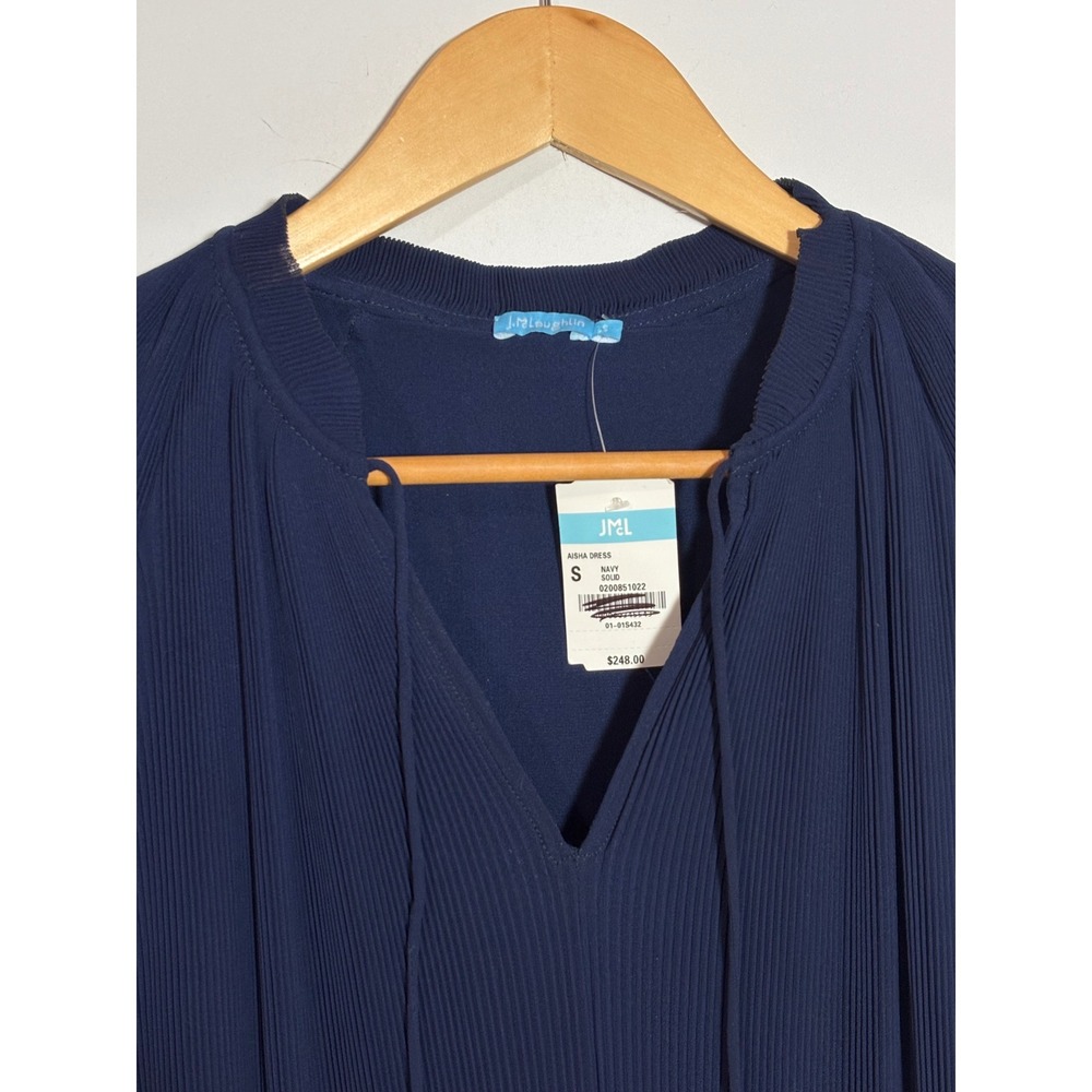 J.McLaughlin Aisha Dress Navy Blue Micro-Pleated Flutter Sleeve Midi Small NEW - Picture 4 of 14